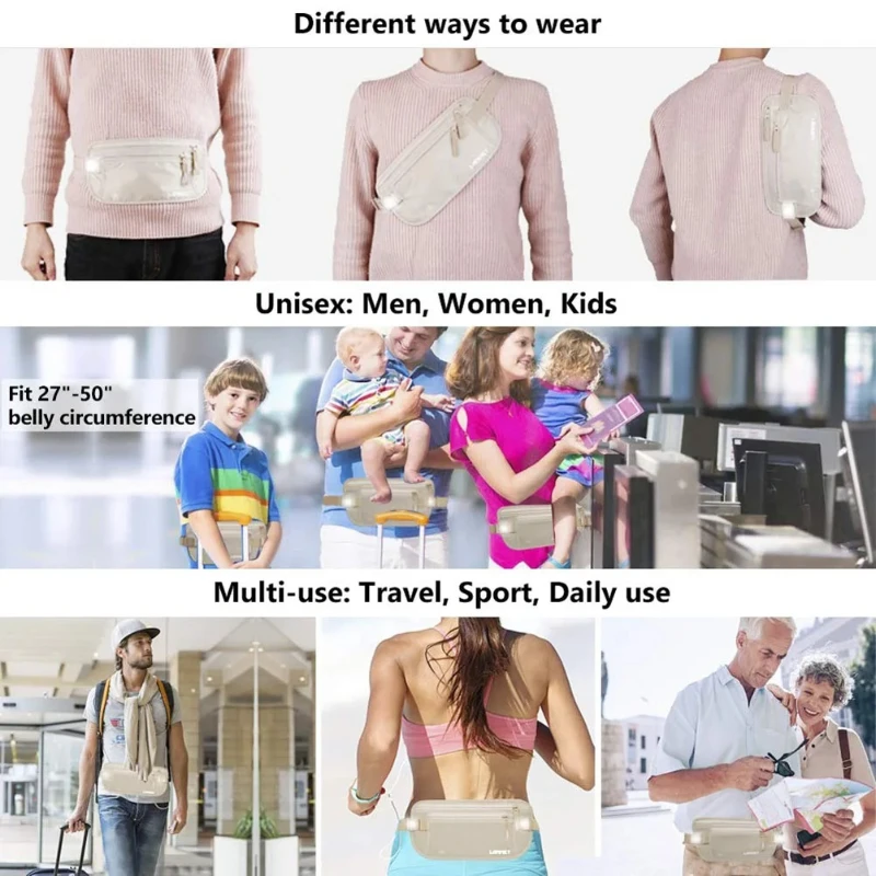 Tas Pinggang Perjalanan Tersembunyi untuk Paspor, Uang, Dompet Keamanan Tersembunyi, Hadiah Tas Perjalanan, Tas Dada, Tas Pinggang Uang