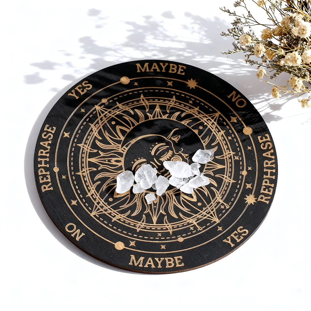 15cm Laser-Engraved Black Sun Moon Wood Divination for Decision Board Desktop Ornament Heat-Resistant Coaster Wall-Mounted Decor