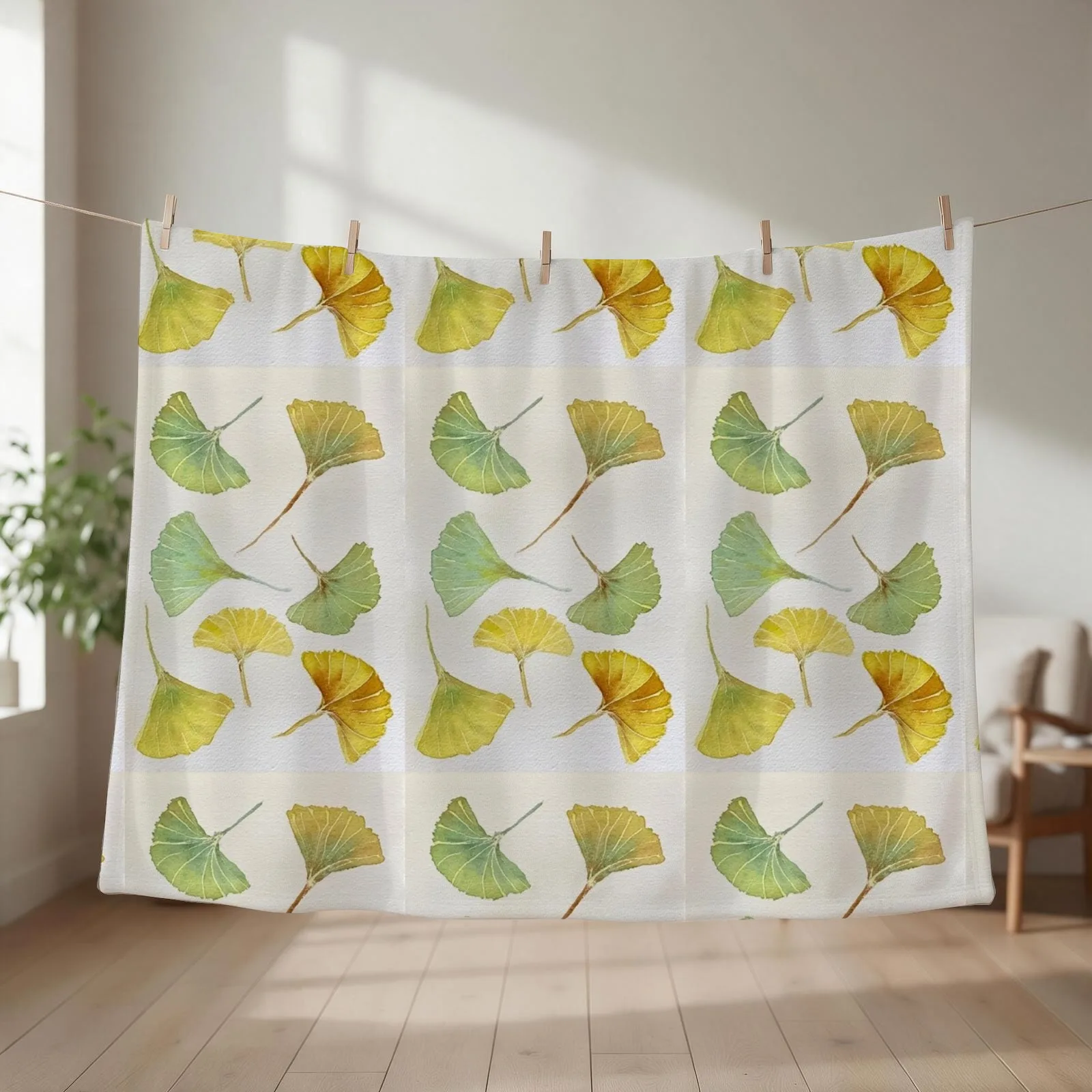 Ginkgo white Throw Blanket couch cozy soft plush fuzzy picnic outdoor blanket