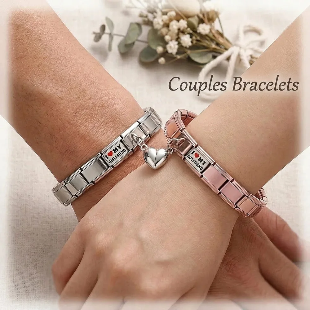 For Couple's Gifts Heart Magnetic Boyfriend Charms Italian Stainless Steel Modules Bracelets DIY Making Removable Module Chain