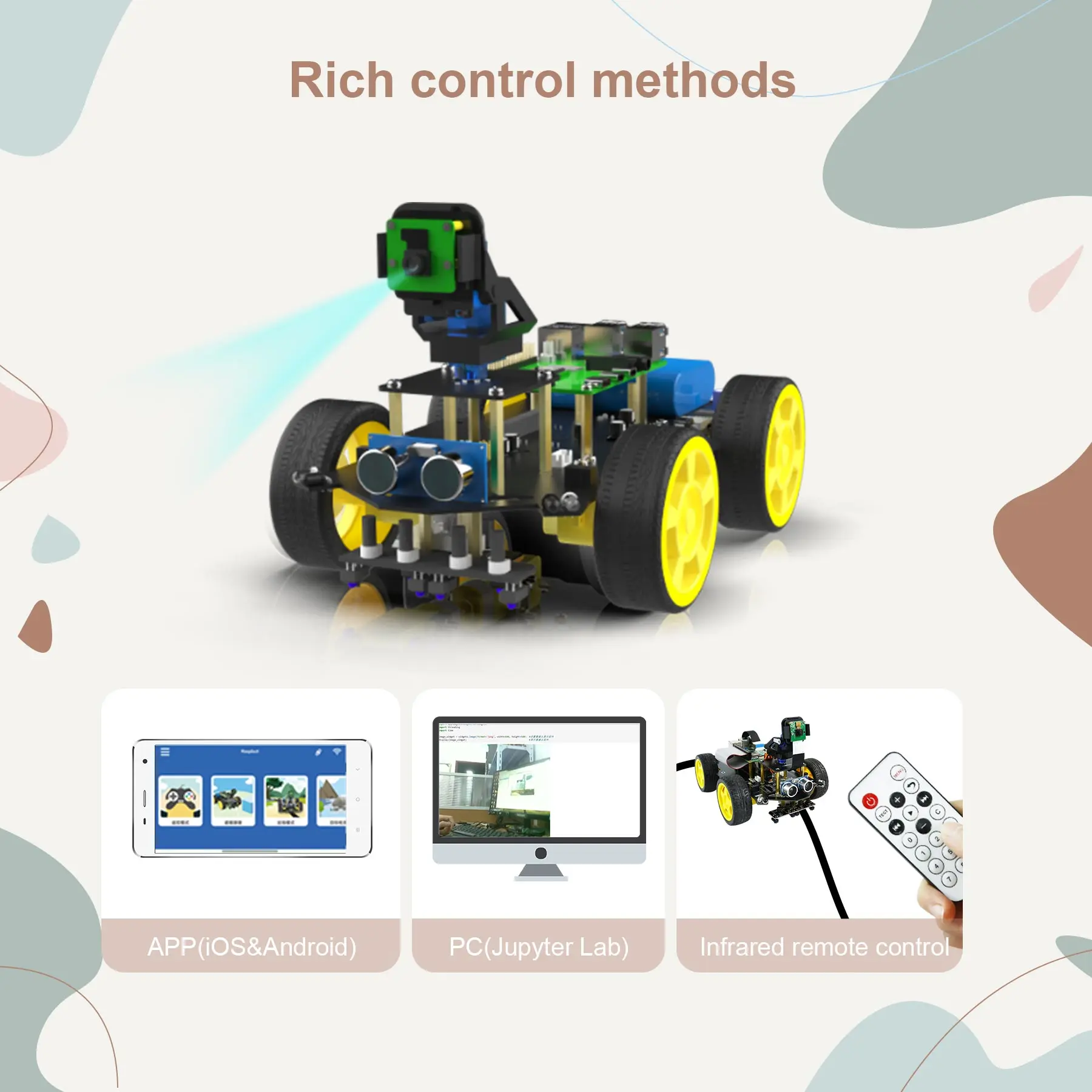 Raspbot 4WD Smart Car AI Vision Robotleerkit voor Raspberry Pi 4B met 5MP camera 186500   Batterij FPV-besturing Mobiel spoor