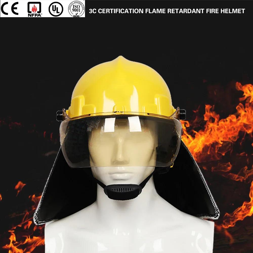 ABS Fire Newest Design CE Korean Style Safety Helmet for Fire Fighter Firefighter With Cape Mask Emergency Rescue Protective