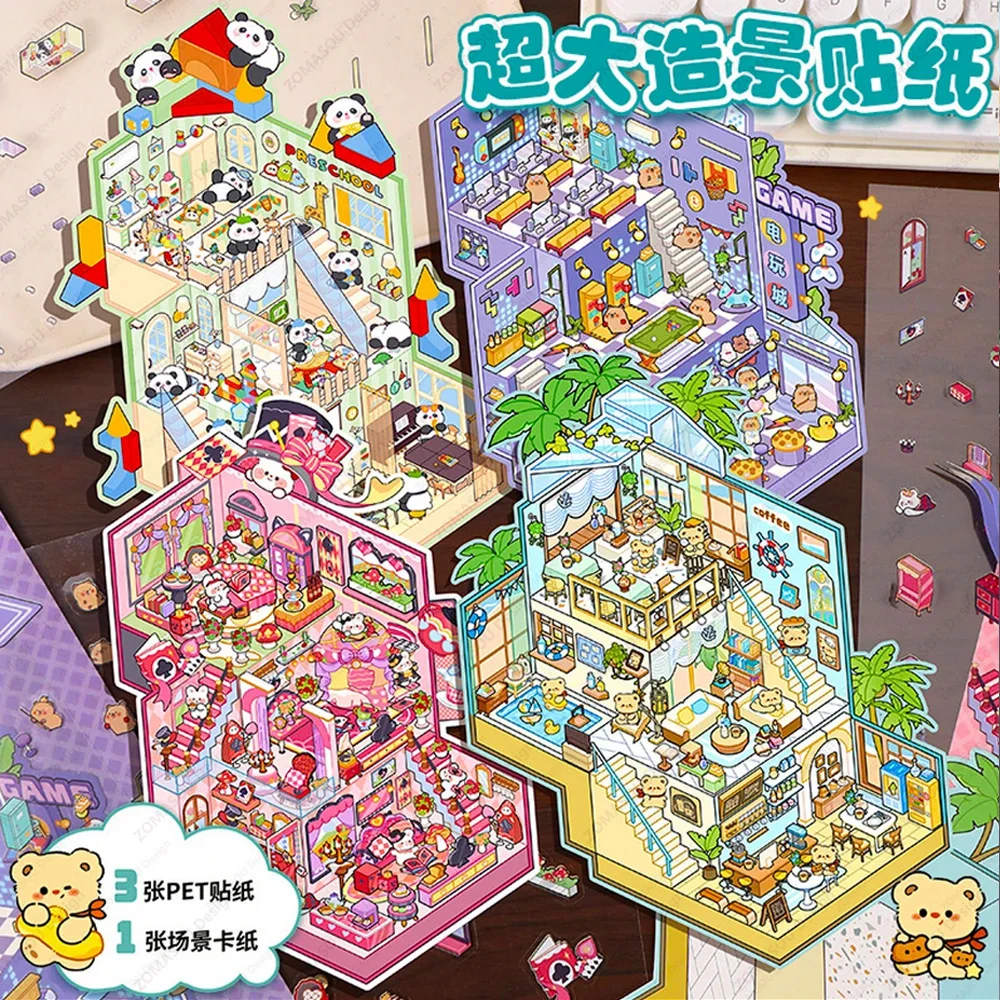 Plus Size 3d DIY Landscape Stickers Pocket Cabin Scene Sticker Stacking and Pasting Christmas Festival Gift Child Kid Student