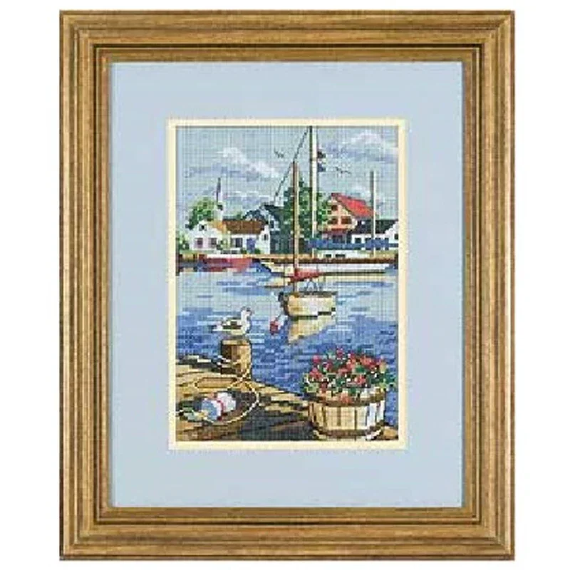 Amishop Gold Collection Lovely Counted Cross Stitch Kit Dockside View Harbour Bay City Town Dim 06819