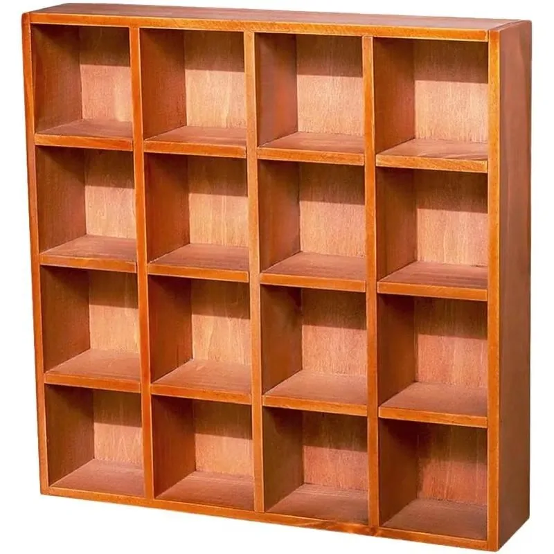 Retro Square Wooden Wall Mounted Hook Rack 16 Grid Display Shelf Creative Sundries Storage Box