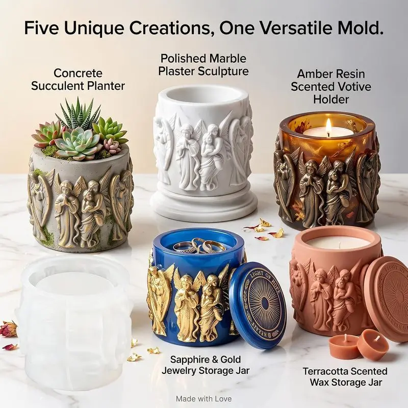 1Set of angel figurine candle holders, resin silicone molds，Soft and easy to peel off，Used for epoxy resin casting，Creative cand