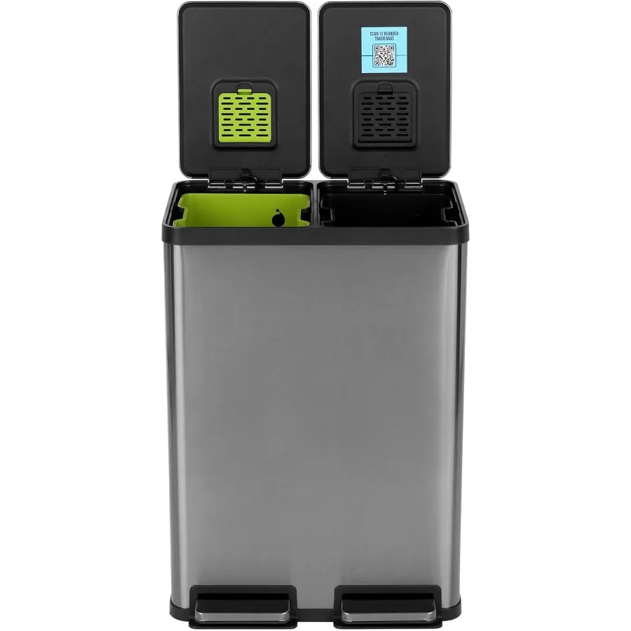 

Элегантный черный ступенчатый мусорный бак на 16 галлонов, 60 л, кухонный мусорный бак с двойным отделением и контейнерами для переработки отходов, медленно закрывающаяся крышка, запах C