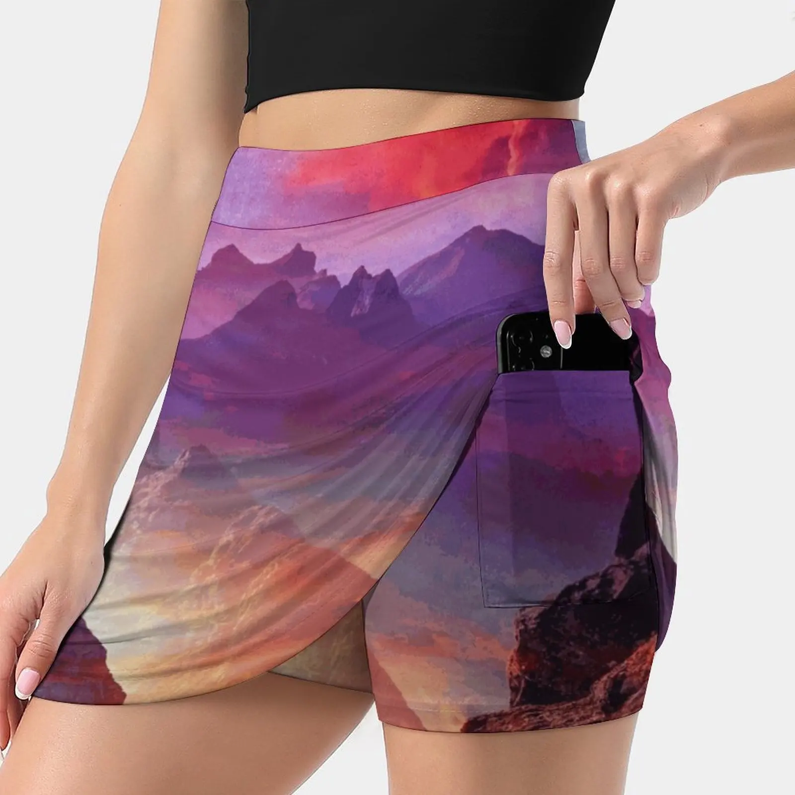 Head In The Clouds Trending Fashion Skirt Summer Printed Women Sport Skirts Double-Layer Athletic Nature Mountain Abstract