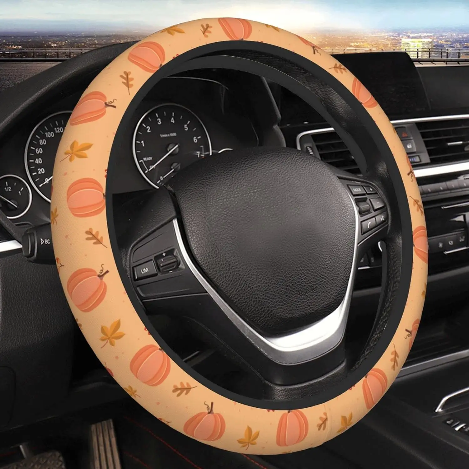 

Pumpkin Fall Leaves Steering Wheel Covers for Women Girls Universal 15 Inch Car Wheel Protector Anti-Slip Car Accessories