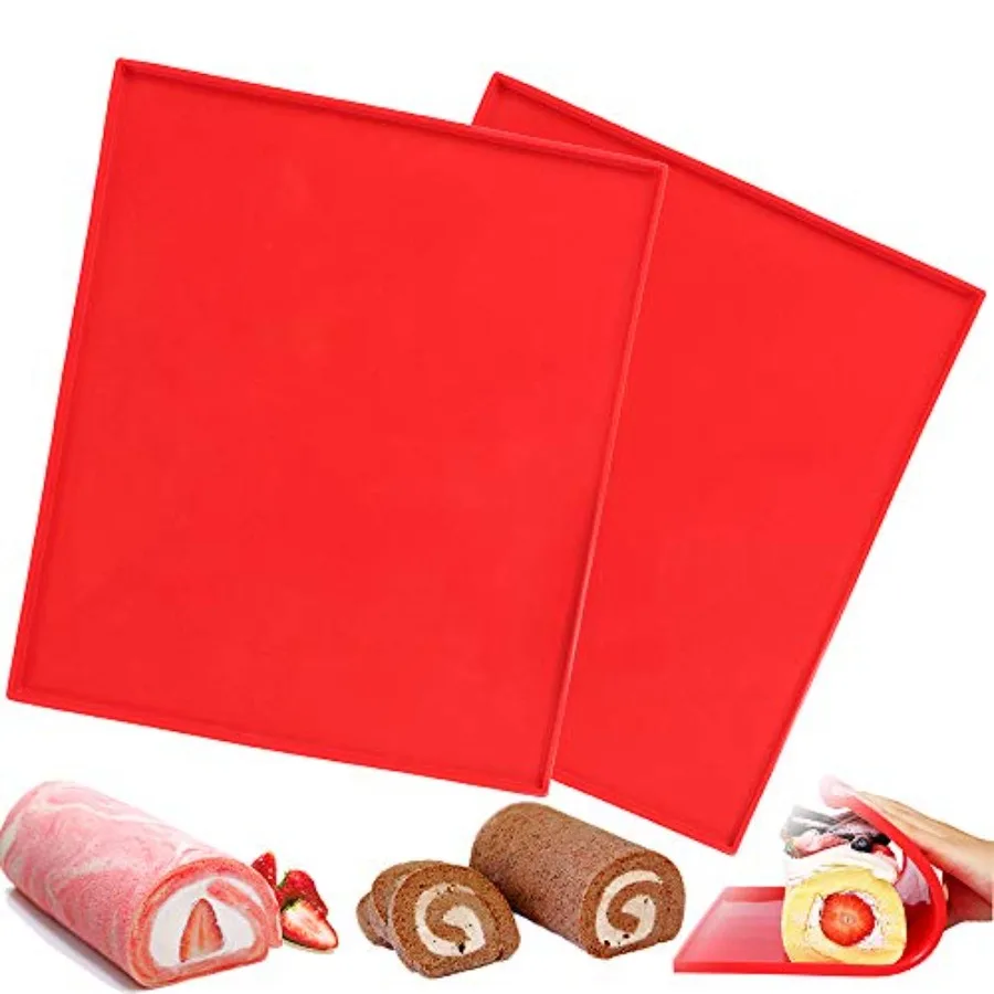 

Luck Love 2 Pcs Swiss Roll Cake Mat Flexible Baking Tray Jelly Roll Pan Silicone Cookies Mold Bakeware