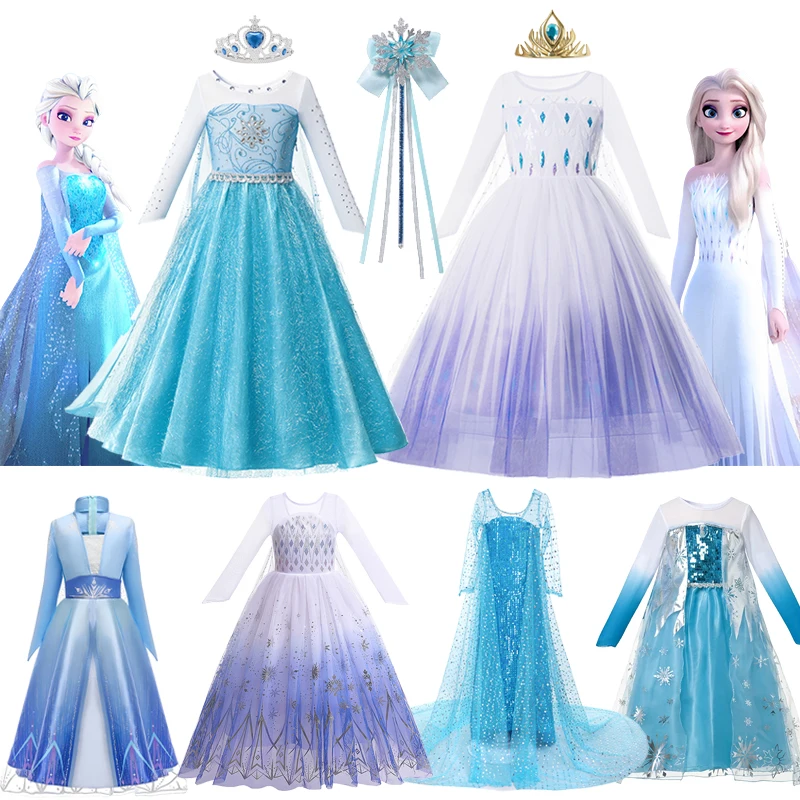 

Disney Frozen Princess Dress Elsa Anna Baby Girl Snow Queen Cosplay Costume Halloween Carnival Birthday Party Kids Clothing