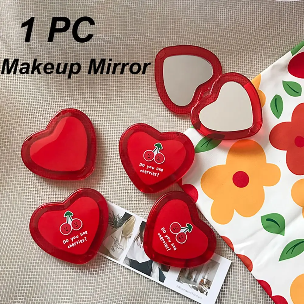 1 PC Heart Shaped Mini Makeup Mirror Compact Pocket Mirror Portable Double-Sided Folding Cosmetic Mirror Women Gifts