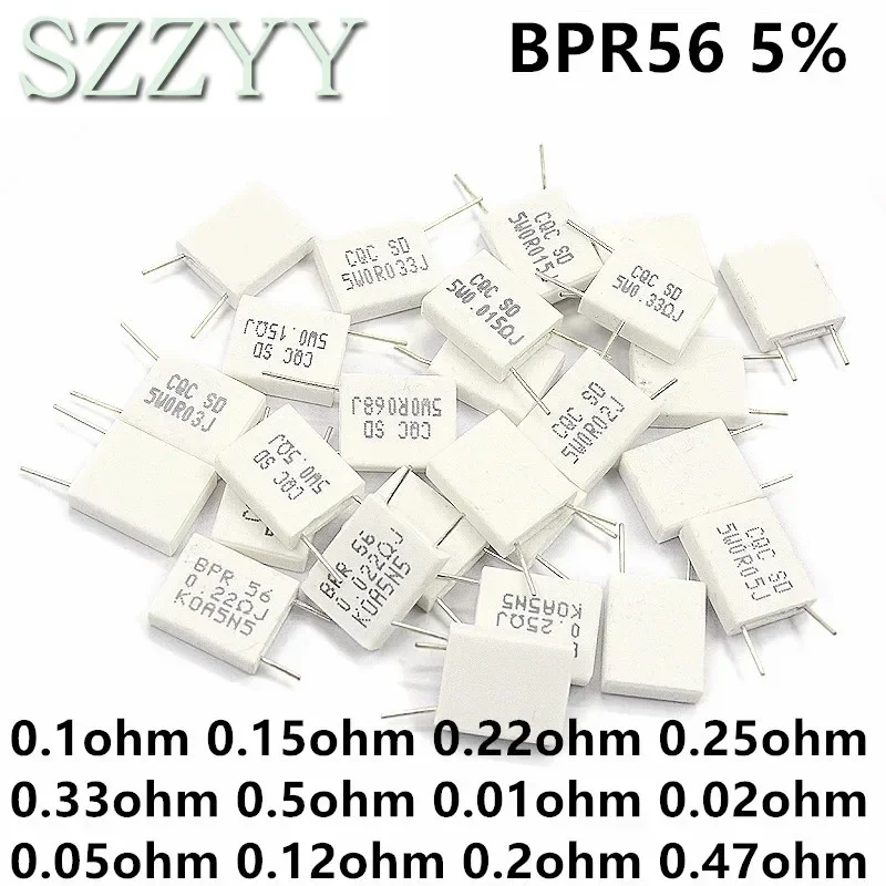 10pcs BPR56 5W 0.001 0.1 0.15 0.22 0.25 0.33 0.5 ohm Non-inductive Ceramic Cement Resistor 0.1R 0.15R 0.22R 0.25R 0.33R 0.5R