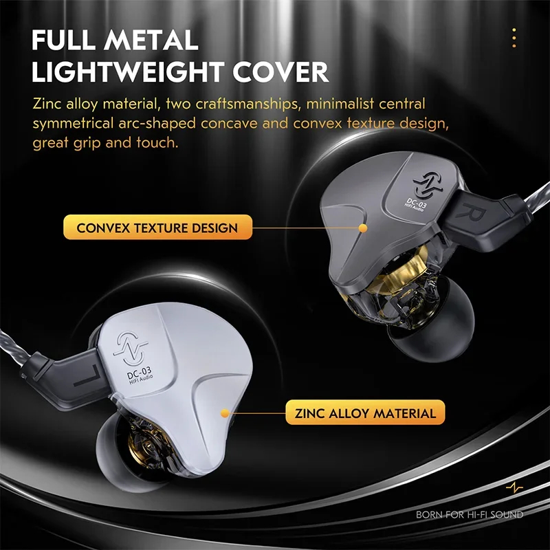 CCZ DC03 Wired Gaming IEM Earbuds with Mic 1DD HiFi In Ear Monitor Deep Bass Noise Isolation Detachable Cable for Musicians