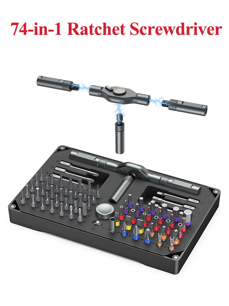 AliExpress ORIA Magnetic Ratchet Screwdriver Set 74 in 1 Professional Repair DIY Tool Kit with Detachable Handle for Furniture, Bicycle, Watch