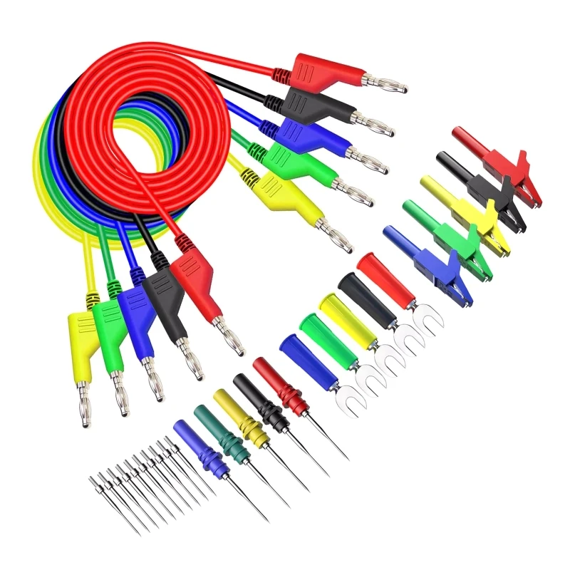 

652F 4mm Test Lead Wire Cables Test Leads Sets with Electrical Alligat-or Clips U-Typ Test Fork Clips Stackable Banana Plug