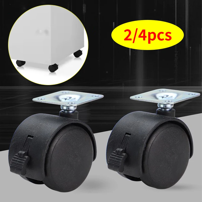 2/4Pcs Black Swivel Caster Wheels with Brake, Furniture Castors for Table Shelf Moving
