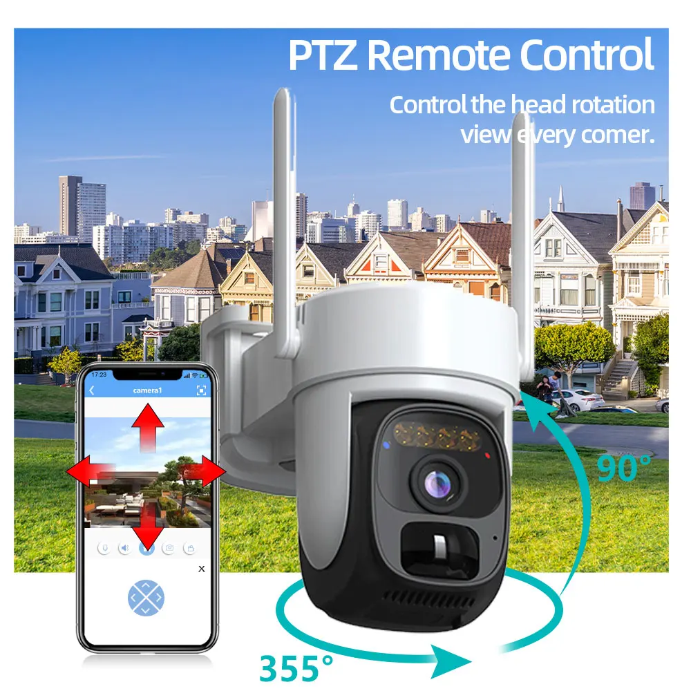 Imagem -04 - Câmera de Segurança de Energia Solar sem Poder Ptz Inteligente Wifi Rastreamento Automático Cor Visão Noturna Cctv Vigilância por Vídeo hd Câmera ip 5mp