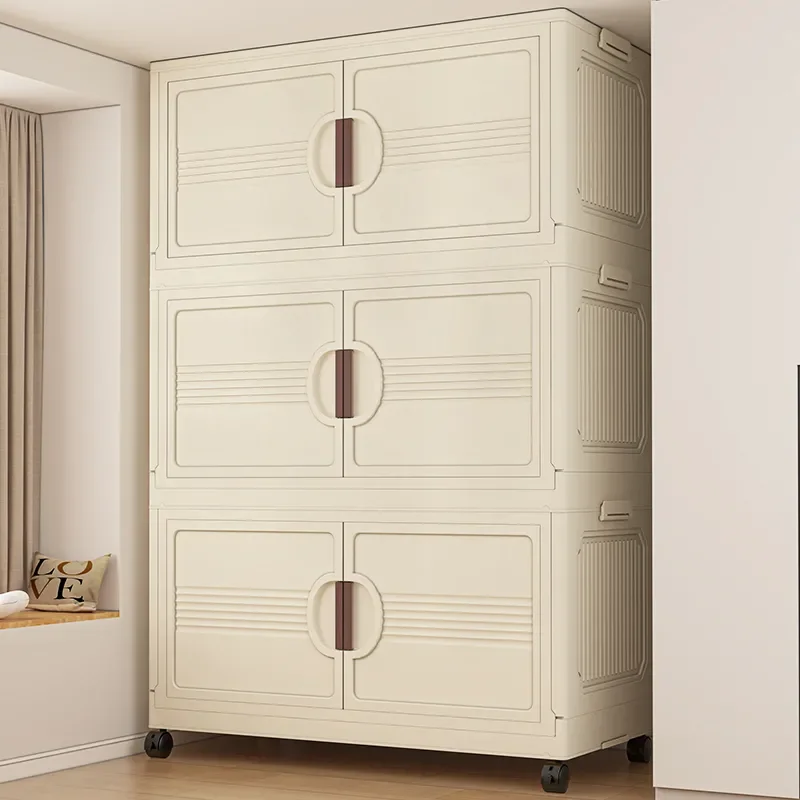 Foldable Wardrobe Storage Box with Wheels Foldable Cupboard Organizing Cabinet Household Storage Container Plastic Bins