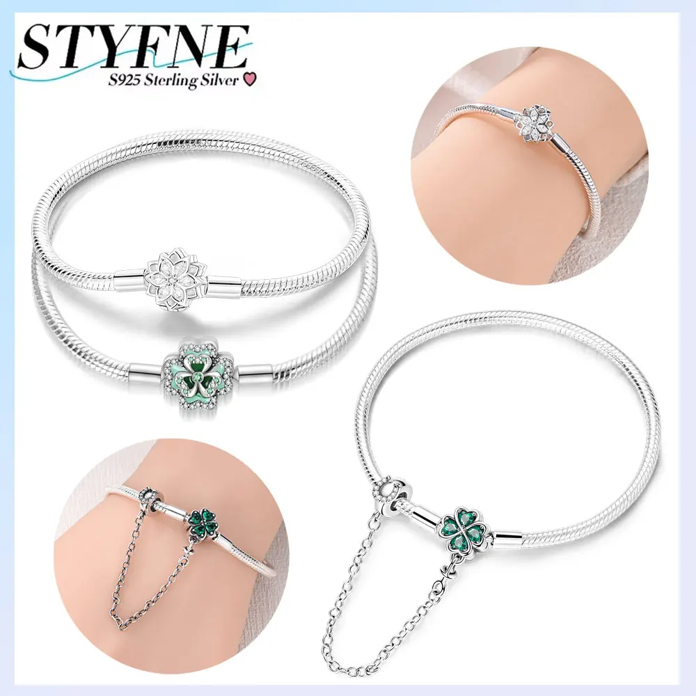 

Оригинальный браслет из серебра 925 пробы, женские украшения, четырехлистный клевер, браслет из бисера, снежинка, фиксированная цепочка, прекрасный подарок на годовщину подруге