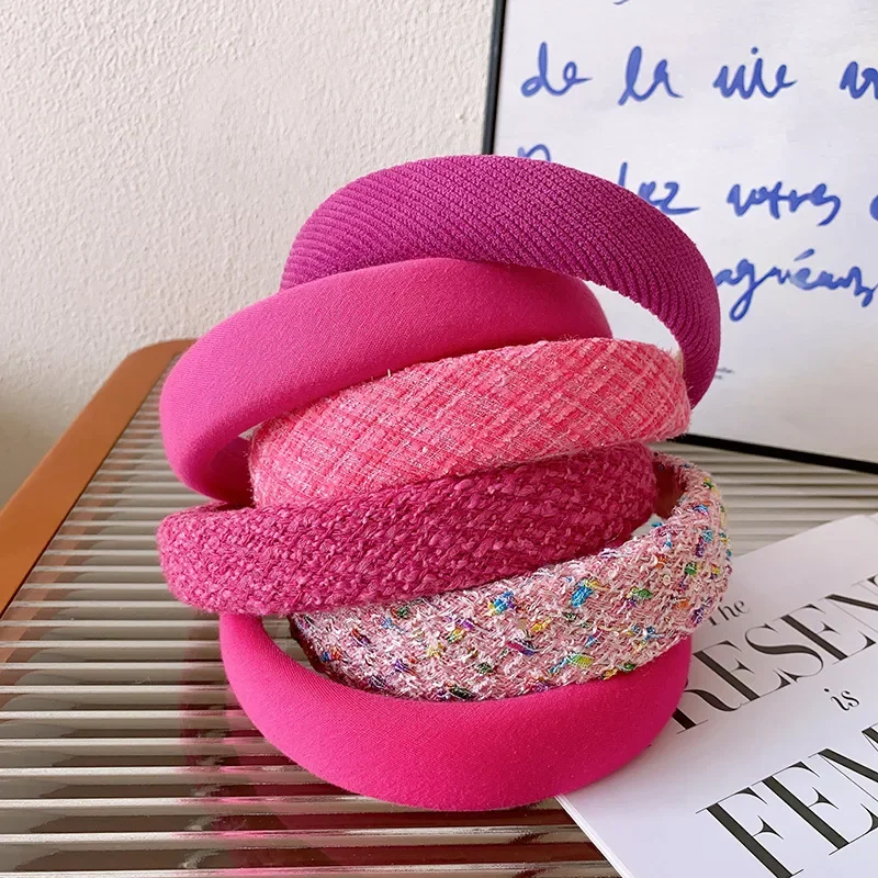 Rose Pink Collection~High Grade Thick Korean Version Small Wind Rose Red Mesh Sponge High Head Hair Band Female