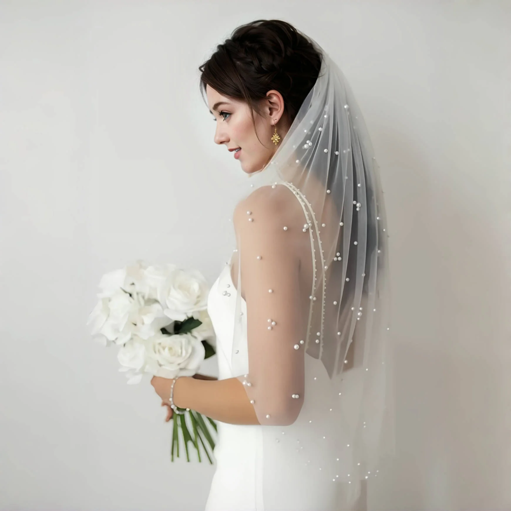 

Современная свадебная фата 2025 1 м 2 м 3 м Белая слоновая кость Ручная инкрустация жемчугом Церковная свадьба Классическая расческа для волос Стиль Простая и элегантная G130