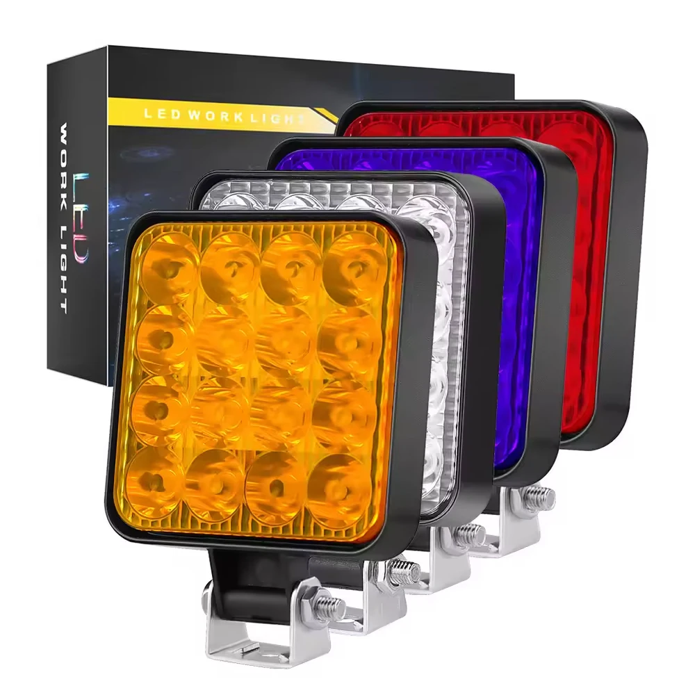 12V 16 LED Wasserdichte Arbeitsleuchte Quadratischer Scheinwerfer 48W Arbeitsleuchte Frontscheinwerfer für SUV LKW Offroad Nachtfahrlicht