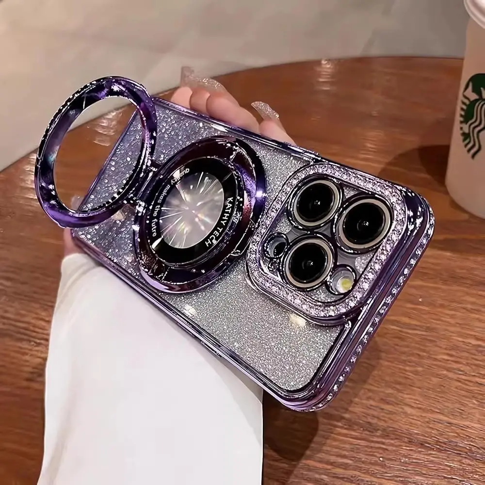 

Magnetic Stand for iPhone 17 Pro Max Case, [Compatible with Magsafe][Built-in Camera Lens Protector] Glitter Bling Card & So