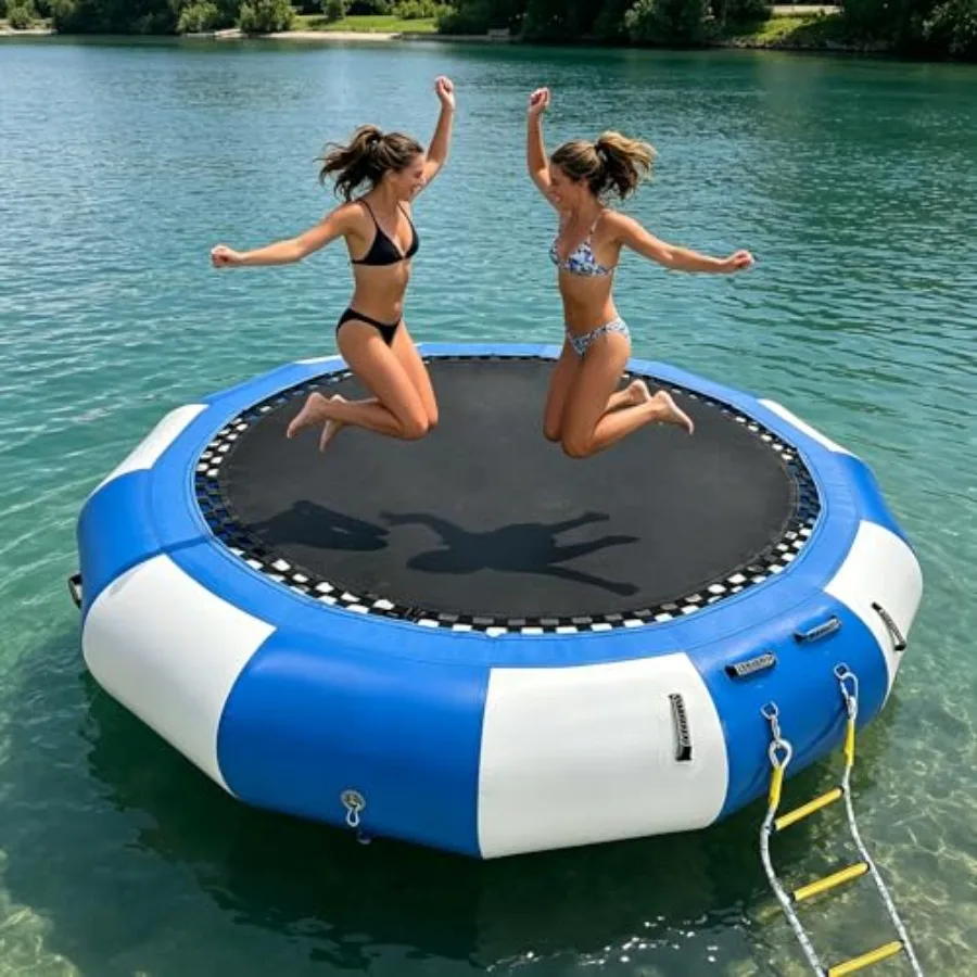 

10 Ft Inflatable Water Trampoline Floating Bounce Swim Platform with Rope Ladder for Lake and Water Sports