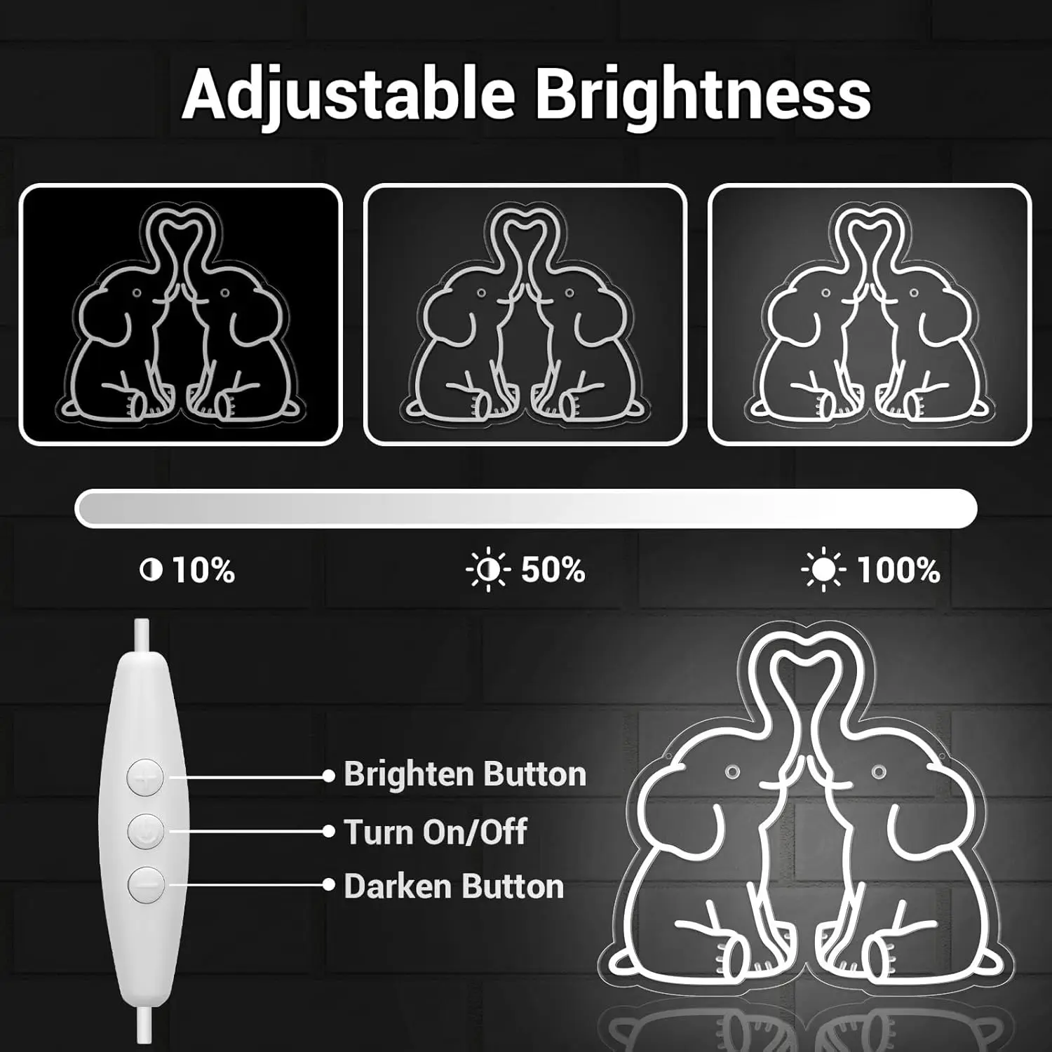 Elephant LED Neon Sign for Wall Decor 5/12V USB Dimmable Living Room Decor for Party Bedroom Wedding Birthday Christmas Gift