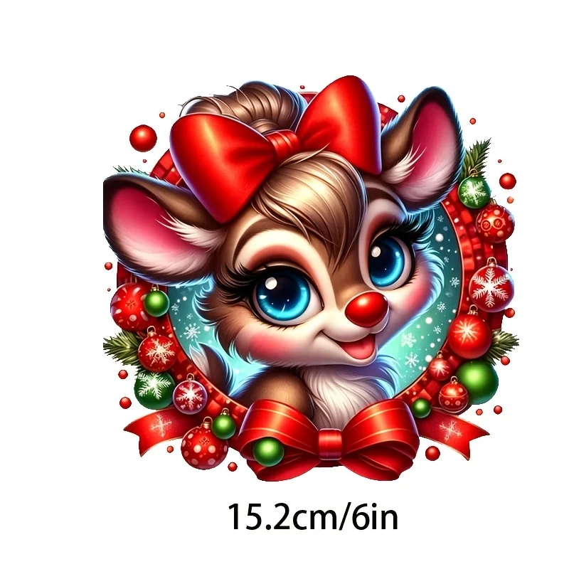 2D Flat Christmas Reindeer Vinyl Sticker, Decal for Car Laptop Water Bottle Truck Phone Motorcycle Window Wall Cup, Holiday Gift