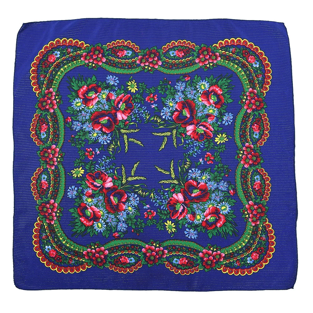 2023 New Russian Scarf Women\'s Luxury Printed Floral Shawls Ethnic Ukraine Style Head Wraps Square Handkerchief Babushka Scarves