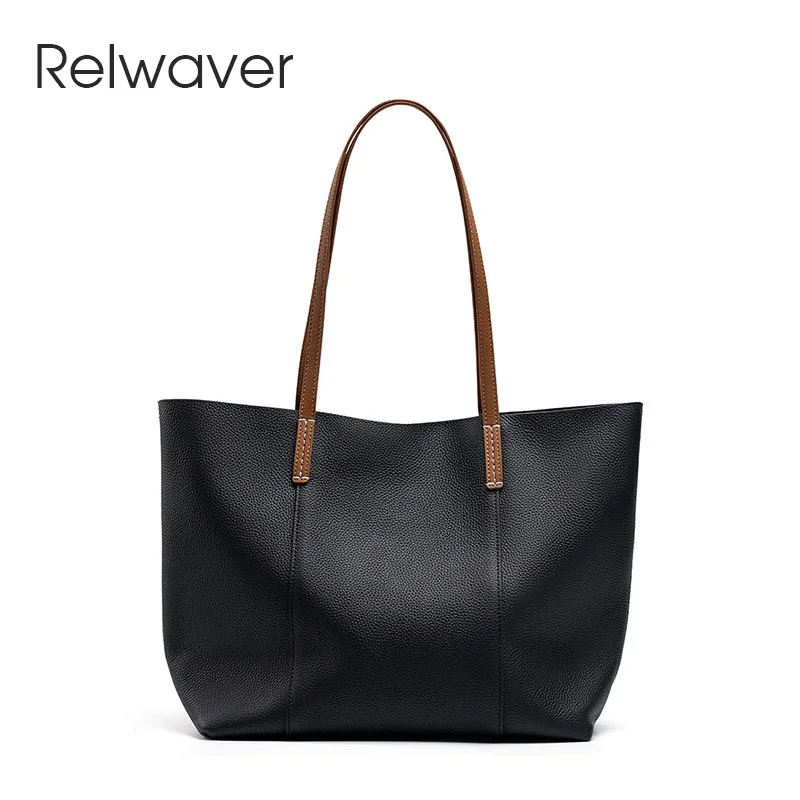 Relwaver-Bolso de mano de piel de vaca para mujer, bolsa de hombro de piel auténtica, suave y grande, para viaje, otoño e invierno, 2023