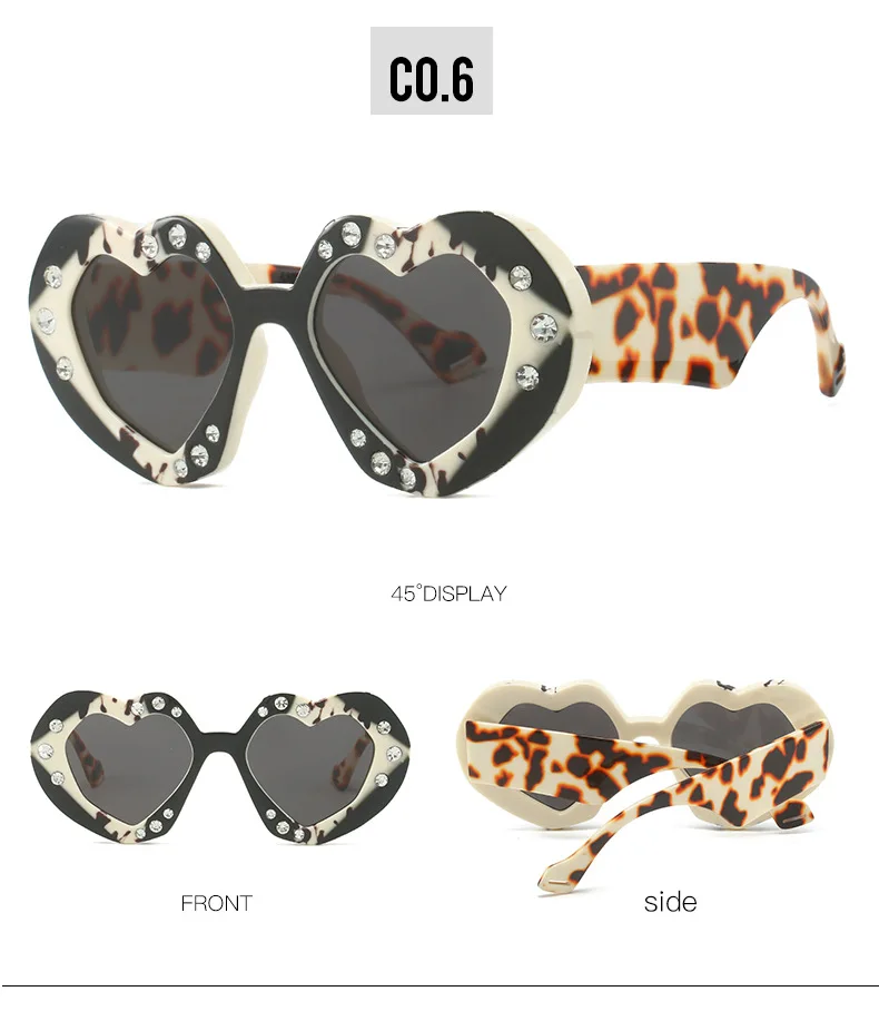 Bunte herzförmige Sonnenbrille Frauen Luxus Diamant übergroße Brille Sonnenbrille weibliche Strass Mode Mode Brillen Okulos – Detail 12