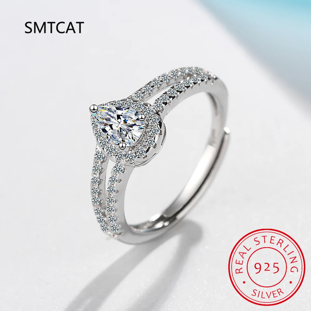 Real 2 Carats D Color Moissanite Water Drop Rings For Women 100% 925 Sterling Silver Sparkling Wedding Party Fine Jewelry