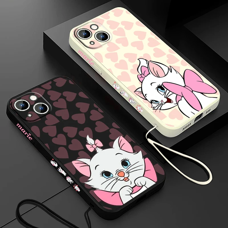 Cute The Aristocats Marie Cat iPhone Case For 14 13 12 11 Pro Max Plus XS XR X 8 7 SE Liquid Left Rope Color Apple Cover