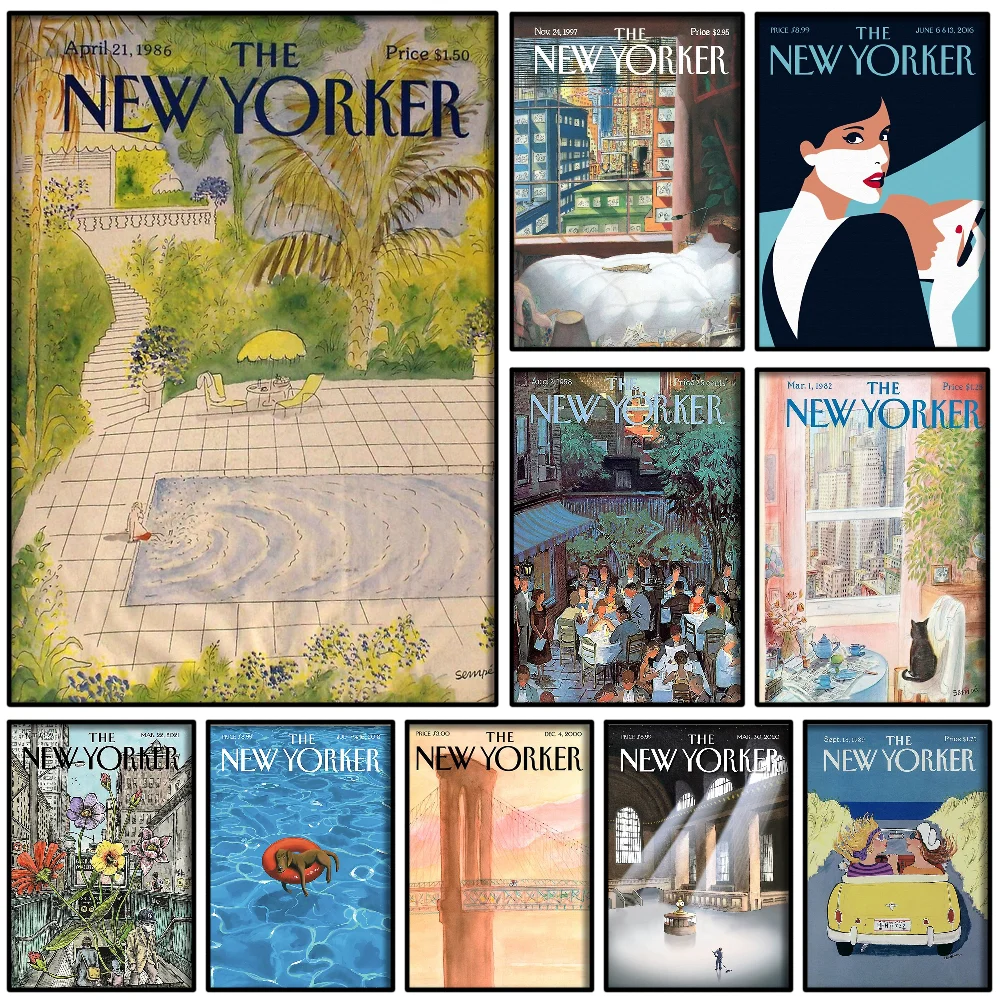 1PC The New Yorker Magazine Cover Poster Self-adhesive Art Waterproof Paper Sticker Coffee House Bar Room Wall Decor