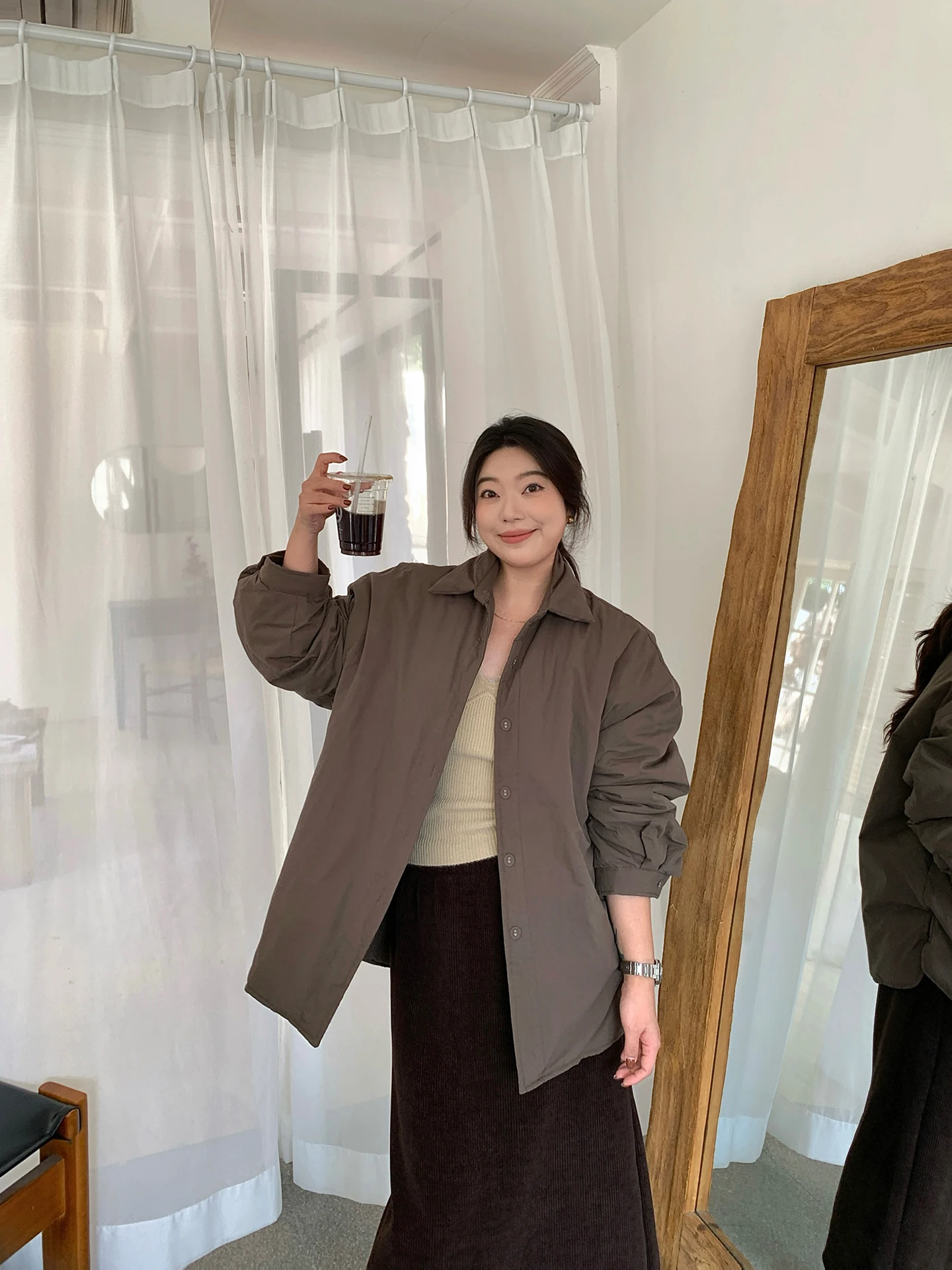 

plus Size Women's Cotton Blend irt Loose Fit Korean Sle Long Sve Slimming Effect Meat Covering up Top for plus Size