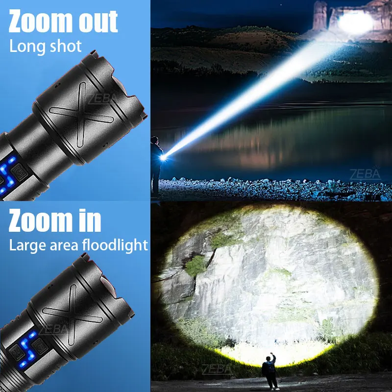 High Power 10000000LM Led Flashlight Rechargeable Strong Light Super Bright Long Range 6000M Tactical Lantern Camp Outdoor Torch