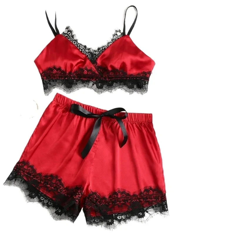 2-piece Set of Camisole Underwear Lace Shorts Very Sexy Night Woman Nightie Lace Split Sleepwear Set Sexy Lingerie Sleep Shirts