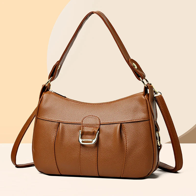 Female Large Capacity Leisure Time Crossbody Bags Solid Color PU Leather Women Bag Luxury Branded Designer Ladies Handbag Purses