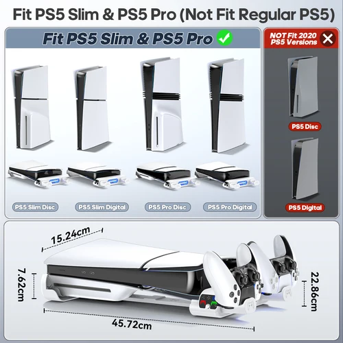 Imagen 2 del producto Soporte de refrigeración Horizontal para consola PS5 Slim/PS5 Pro, cargador de controlador PS5 Slim para Playstation 5 Slim Disc y ediciones digitales