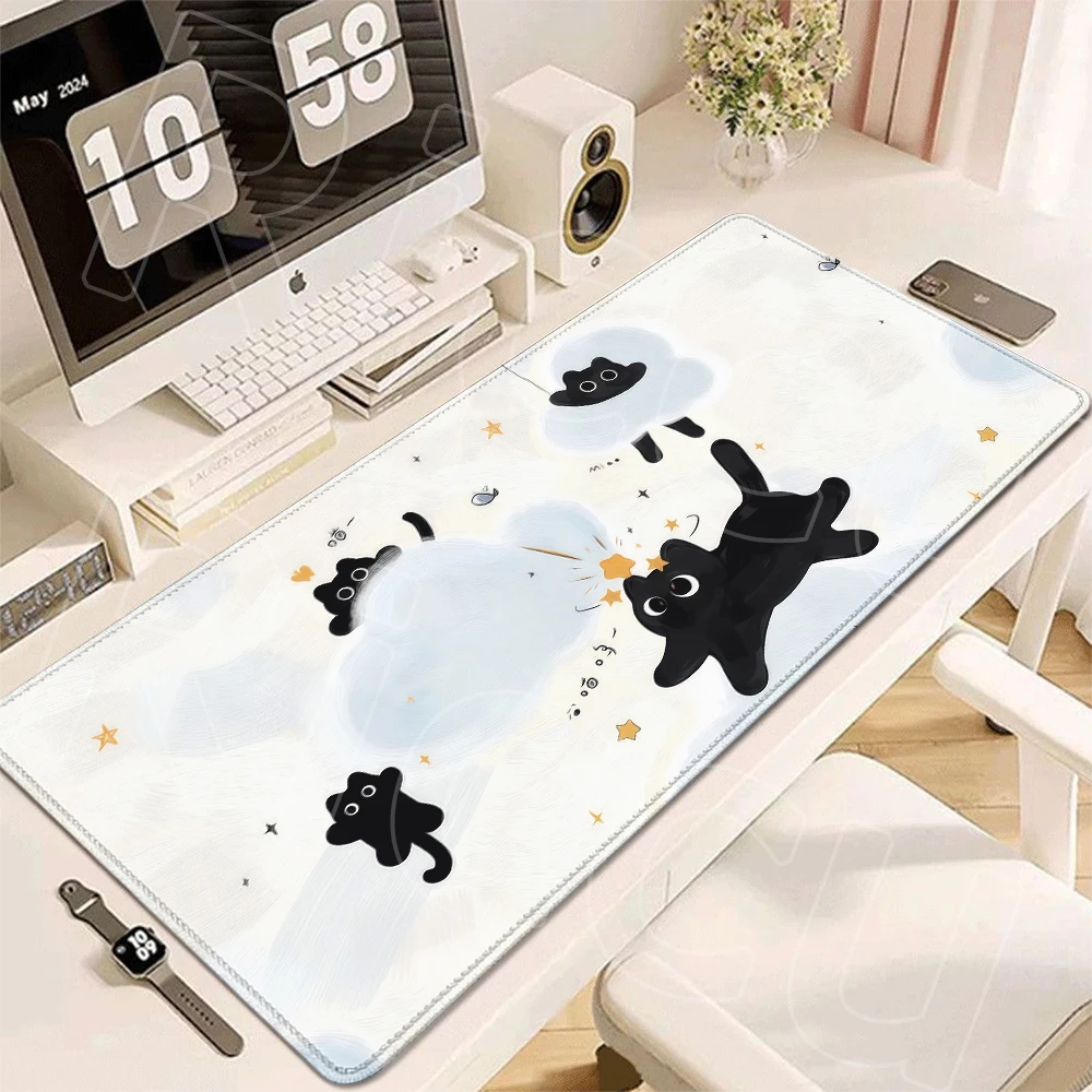 Niedliche schwarze Katzenmuster, großes Mauspad, rutschfeste Gummiunterseite, Mauspad, Anime-Bürotischmatte, Desktop-Zubehör, Spielmatte – Detail 15