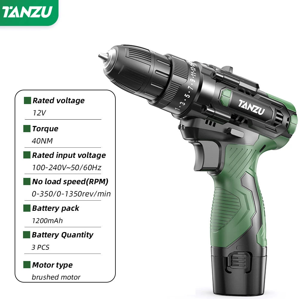 12V Cordless Driller 40Nm Torque Drill Adjustable Speed Li-ion Battery Electric Screwdriver Wireless Power Driver With LED Light