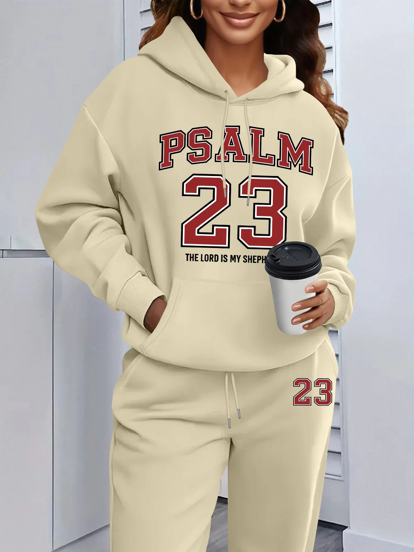 Women 2 Piece Outfit Hooded Sweatshirt & Sweatpants Set, Number 23 Print Hoodie Tracksuit, Loose Casual Sport Matching