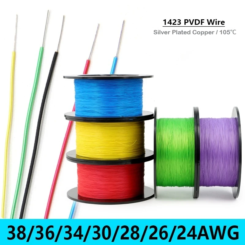 

5/10/20M UL1423 PTFE Микропровод 38/36/34/30/28/26/24AWG с изоляцией из PVDF, одножильный, посеребренный медный кабель для электроники
