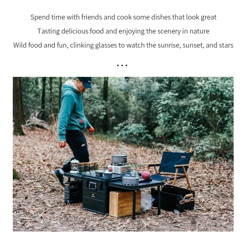 Aluminum Kitchen Storage Container Black Foldable Outdoor Camping Box for Car Travel Nature Hike