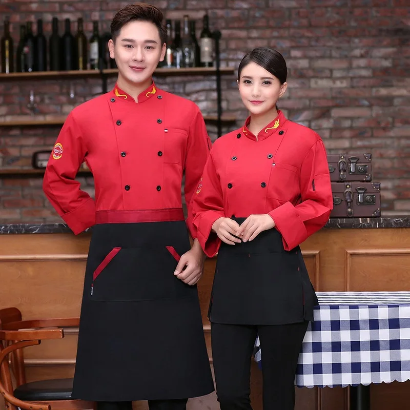 C670 Chef's Long-sleeve Plus Size Clothes Hotel Catering Cake Shop Canteen Kitchen  Chef Jacket Waiter Coat Big Size