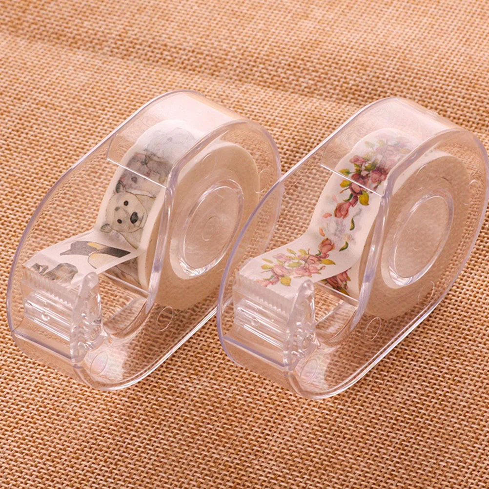 

2 Pcs Tape Holder Dispenser Portable Washi Transparent Office Supplies Desk Accessories Sticker Stationery Gift