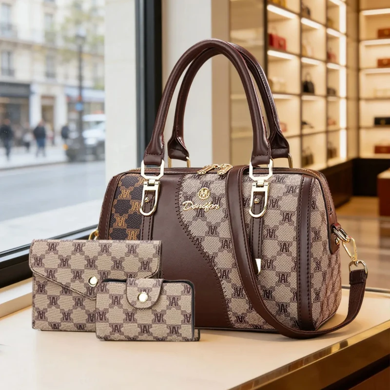 

Women's Boston Handbag Set, Luxury Letter Print Bags, Commuter Crossbody Shoulder Bag, Large Capacity, Mother's Day Gift